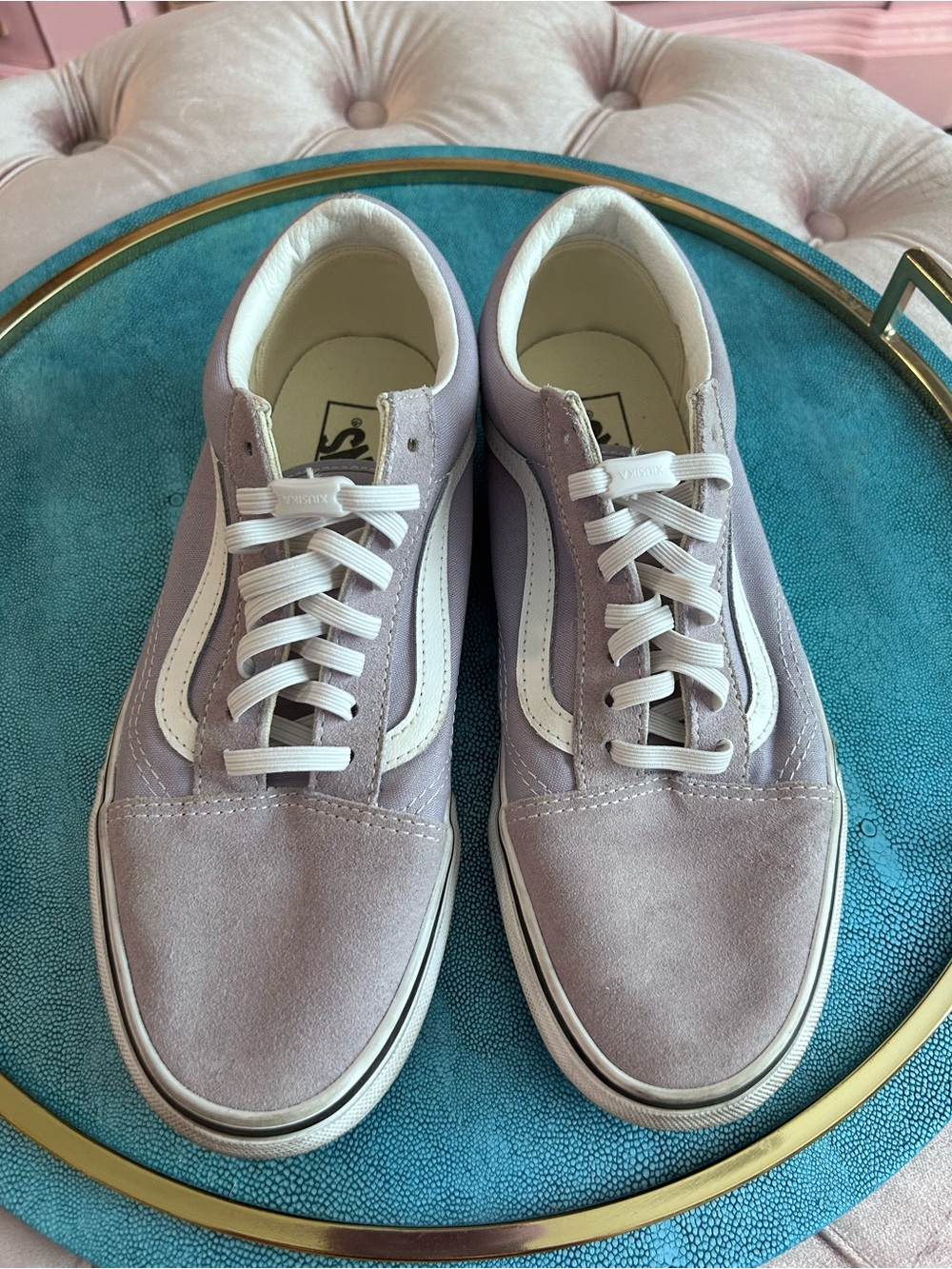 Vans Lavender and White Suede Low-Top Sneakers